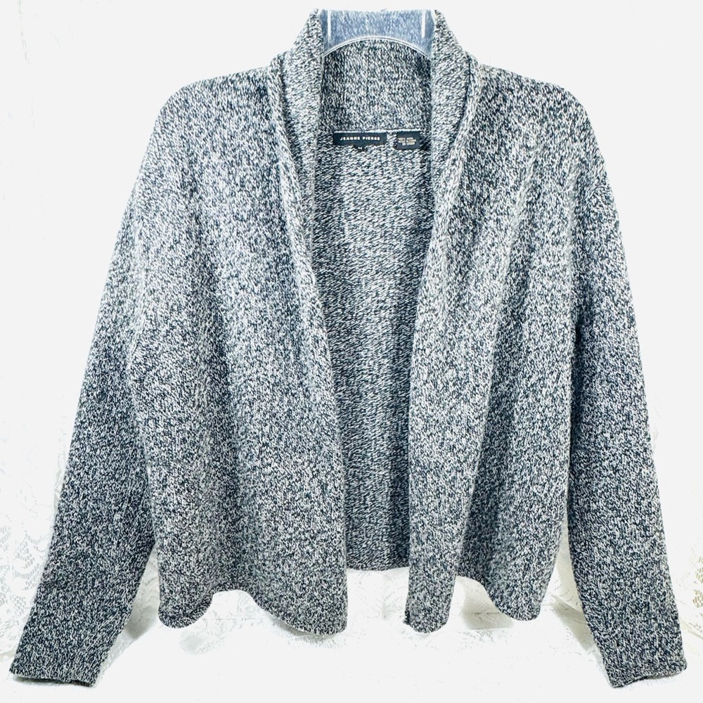 Jeanne Pierre 100% Wool Cardigan Sweater Gray Heather Open Front Women’s M
